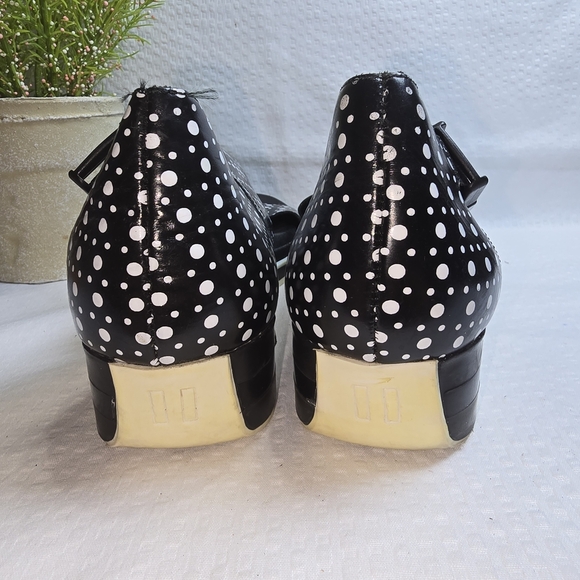 MIISTA OF LONDON WOMENS SANDALS BLACK WHITE POLKA DOT WIDE STRAPS WEDGE SIZE 41 - Picture 6 of 7